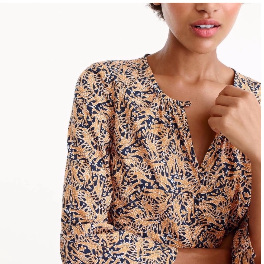 J. Crew X Drake's London Bell Sleeve Giraffe Print‎ Top